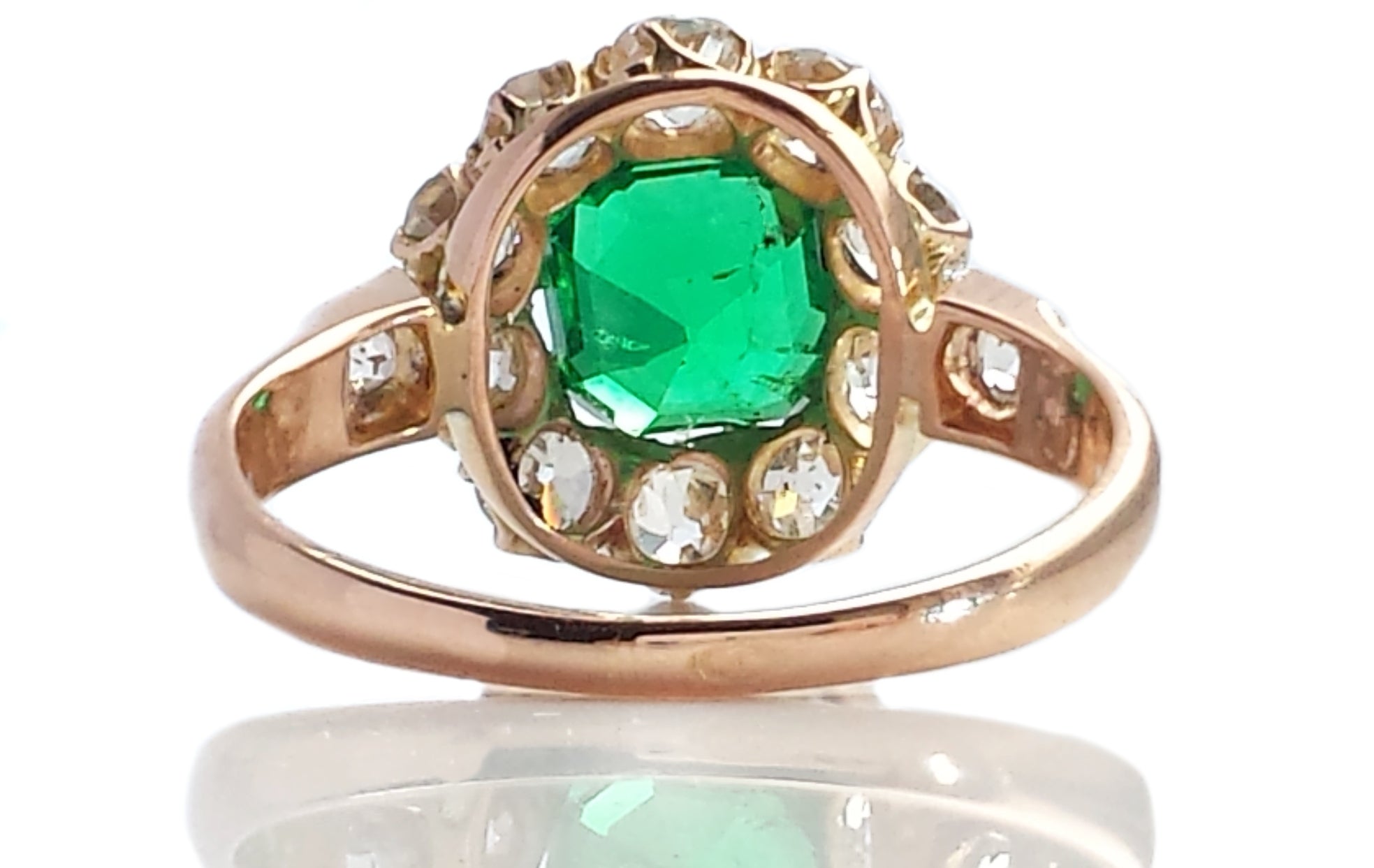 Colombian Emerald & Old Mine Cut Diamond Engagement Ring