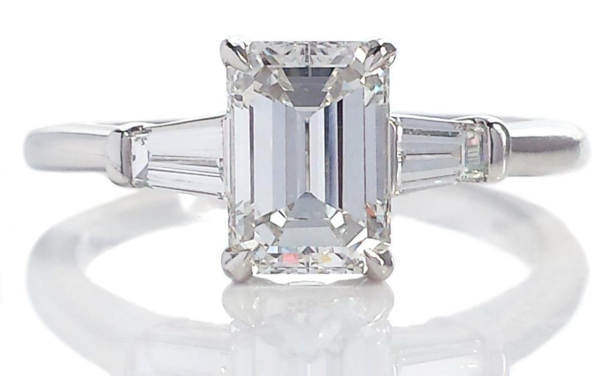 Tiffany & Co 1.46tcw F/VS1 Emerald Cut Diamond Engagement Ring with Tapered Baguettes