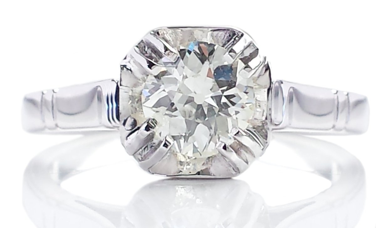 Antique 1920s French 0.92ct H/SI2 Old European Cut Diamond Engagement Ring - Bloomsbury Manor Ltd