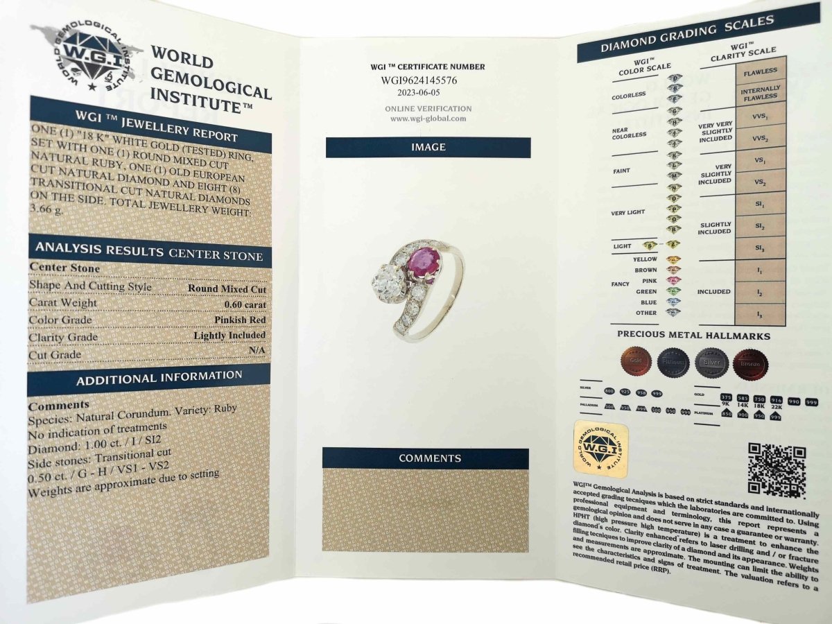 Antique Edwardian 2.10tcw Old European Cut Diamond & Ruby Toi et Moi Ring - Bloomsbury Manor Ltd