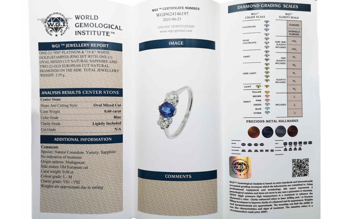 Antique Edwardian 3 - Stone 1.20tcw Natural Sapphire & Old European Cut Diamond Engagement Ring - Bloomsbury Manor Ltd