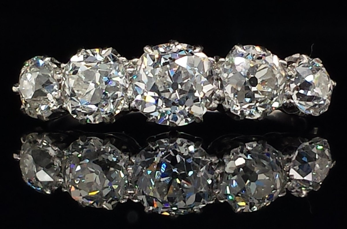 Antique Edwardian 5 - Stone Old European Cut Diamond Engagement Ring - Bloomsbury Manor Ltd