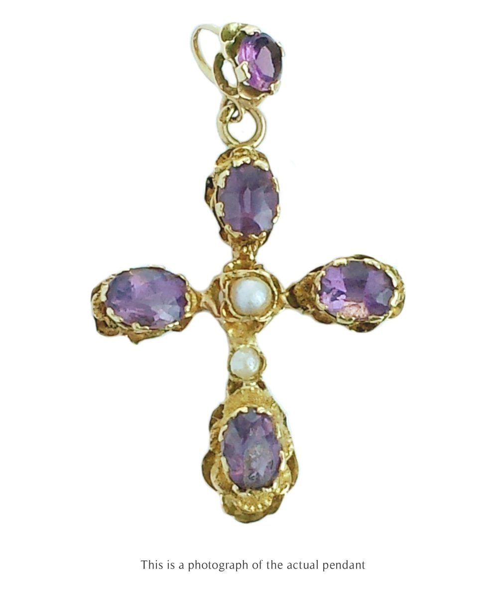 Antique French Victorian Amethyst Cross Pendant - Bloomsbury Manor Ltd