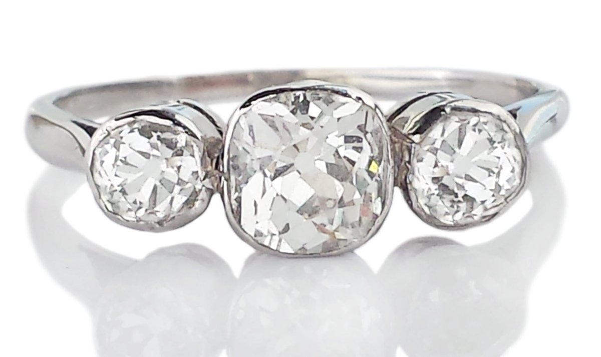 Art Deco 1.78tcw Old Cushion Cut Diamond 3 - Stone Engagement Ring - Bloomsbury Manor Ltd