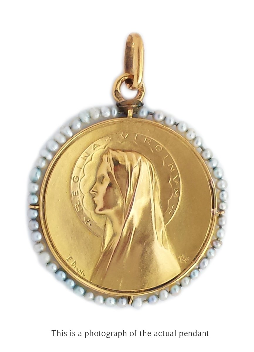 Art Nouveau French Emile Dropsy Gold & Pearl Virgin Mary Religious Pendant - Bloomsbury Manor Ltd