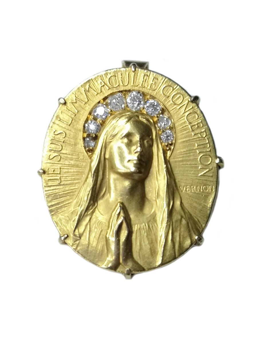 Art Nouveau Vernon Pendant of Madonna Mary Je Suis L'Immaculée Conception - Bloomsbury Manor Ltd