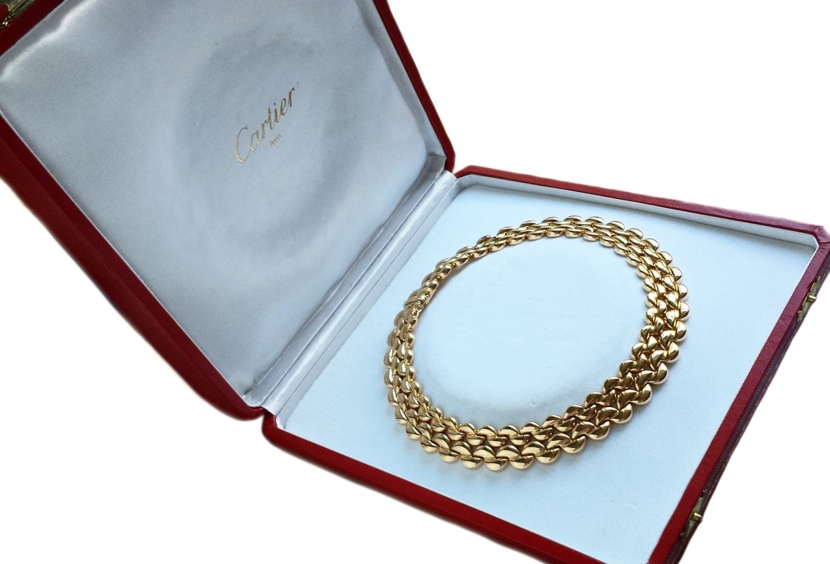 Cartier 1996 Syla Demi Lune 4 - Row 18k Gold Choker Necklace in Cartier case - Bloomsbury Manor Ltd