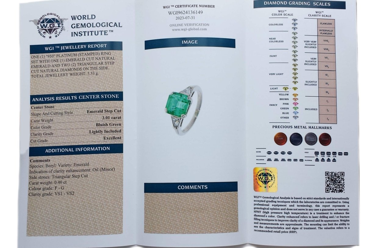 Mid Century 3.01ct Square Cut Emerald & Trillion Cut Diamond Engagement Ring - Bloomsbury Manor Ltd