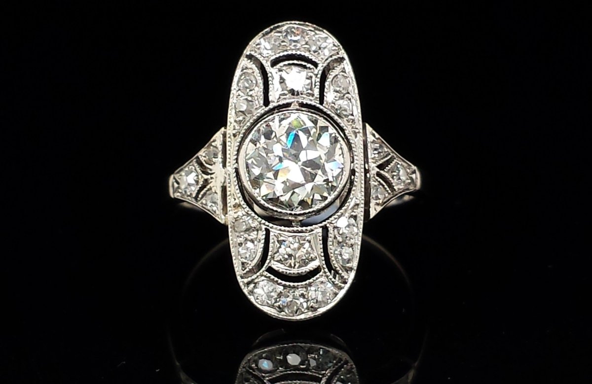 Original Art Deco 1.25tcw G/SI1 Old European Cut Diamond Plaque Engagement Ring - Bloomsbury Manor Ltd