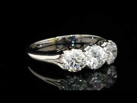 1950s 3-Stone 1.00ct Old European & Transitional Cut Diamond Engagement Ring video