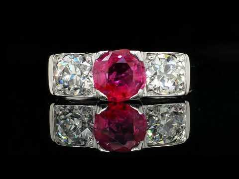 Vintage 1.62tcw Burmese Ruby & Old European Cut Diamond Engagement Ring video