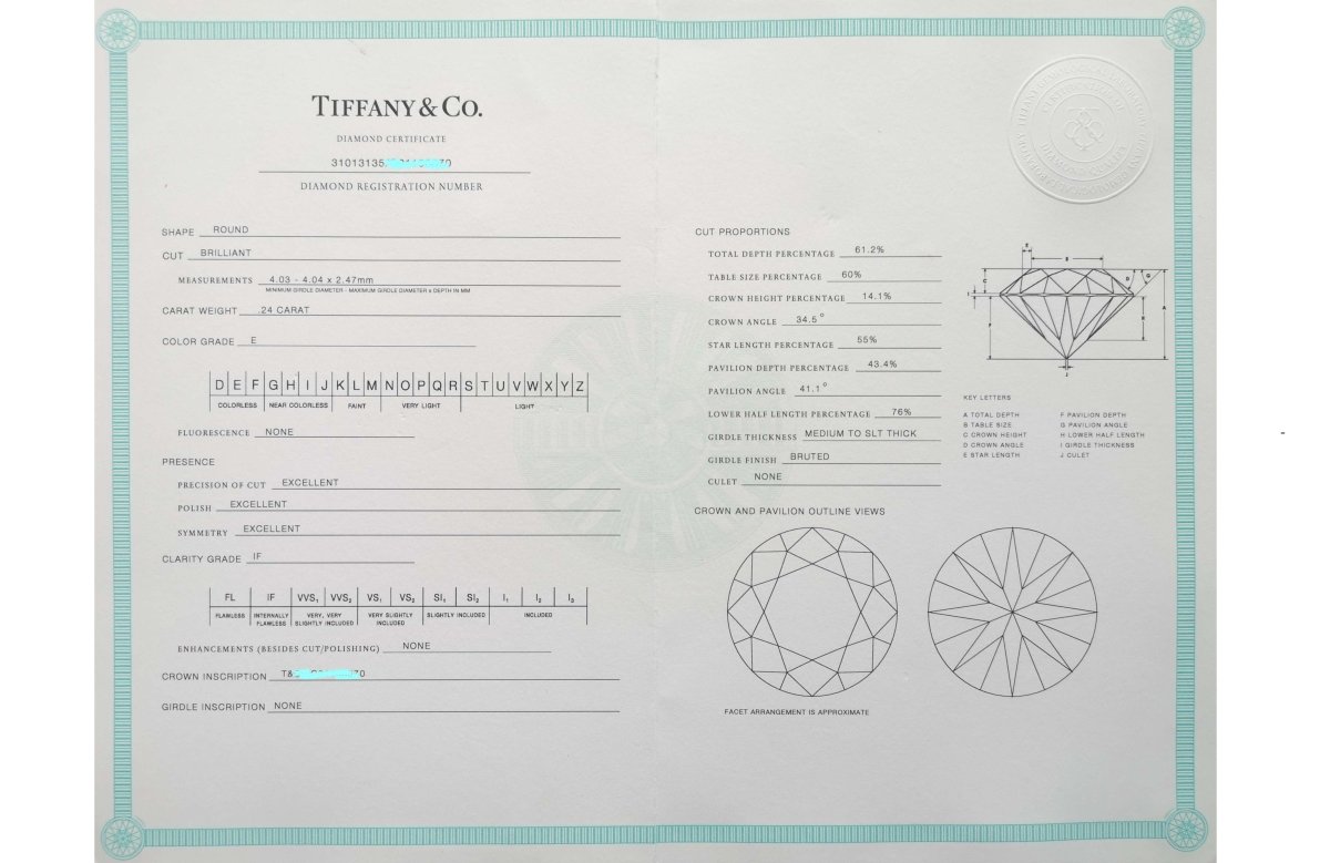 Tiffany & Co 0.24ct E/IF Round Brilliant Diamond Engagement Ring - Bloomsbury Manor Ltd
