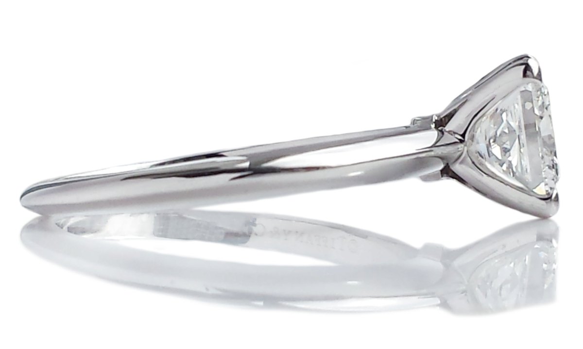 Tiffany & Co. 1.39ct E/VVS2 Princess Cut Diamond Engagement Ring side profile - Bloomsbury Manor Ltd