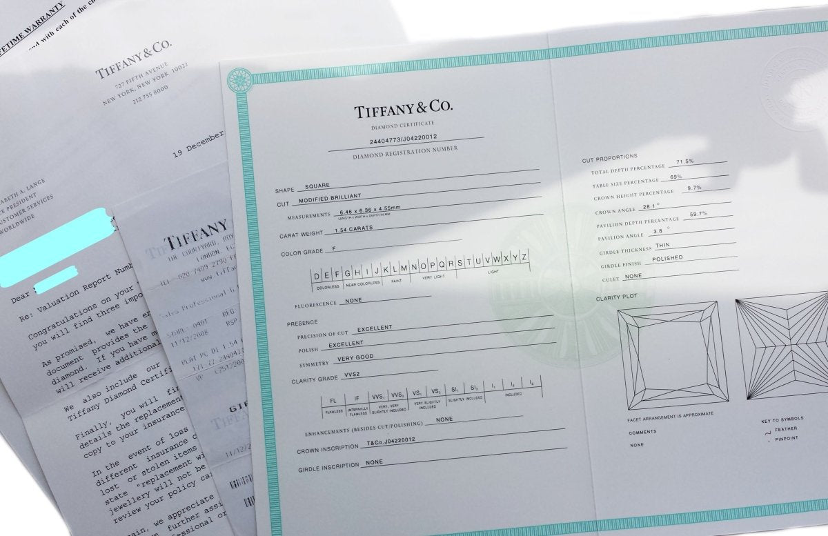 Tiffany & Co. 1.54ct F/VVS2 Princess Cut Diamond Engagement Ring - Bloomsbury Manor Ltd