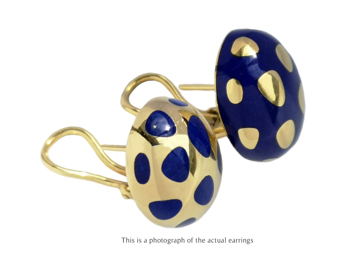 Tiffany & Co Angela Cummings Postive Negative 18k Gold Lapis Earrings - Bloomsbury Manor Ltd