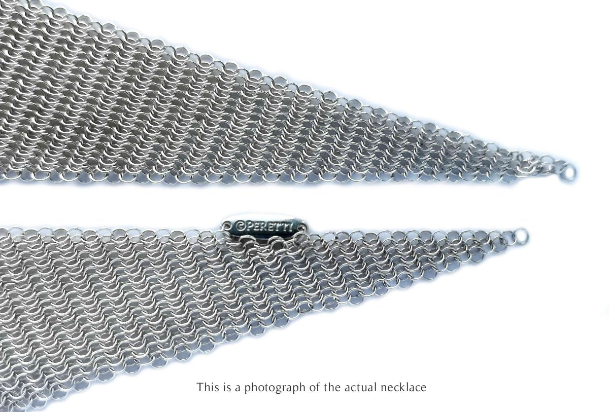 Tiffany & Co. Elsa Peretti Mesh Scarf Necklace in Silver, stamp detail - Bloomsbury Manor Ltd