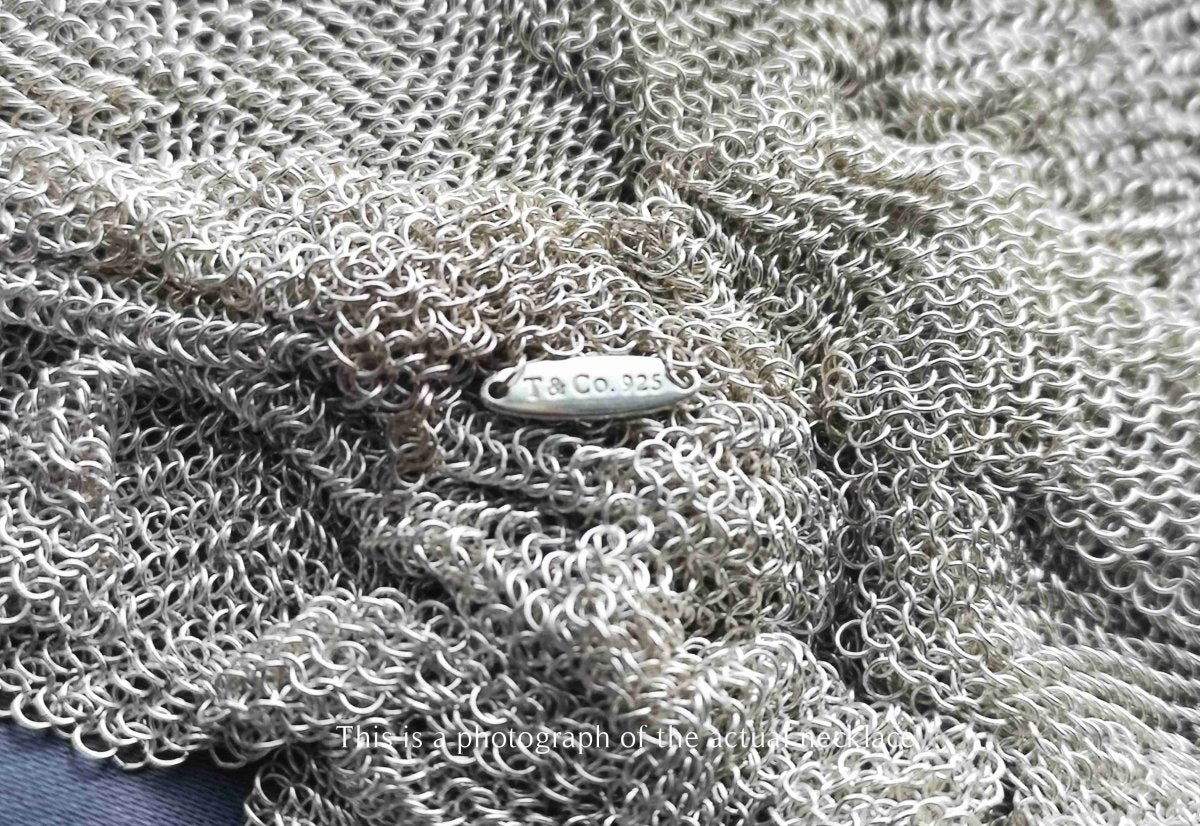Tiffany & Co. Elsa Peretti Mesh Scarf Necklace in Silver, stamp detail - Bloomsbury Manor Ltd