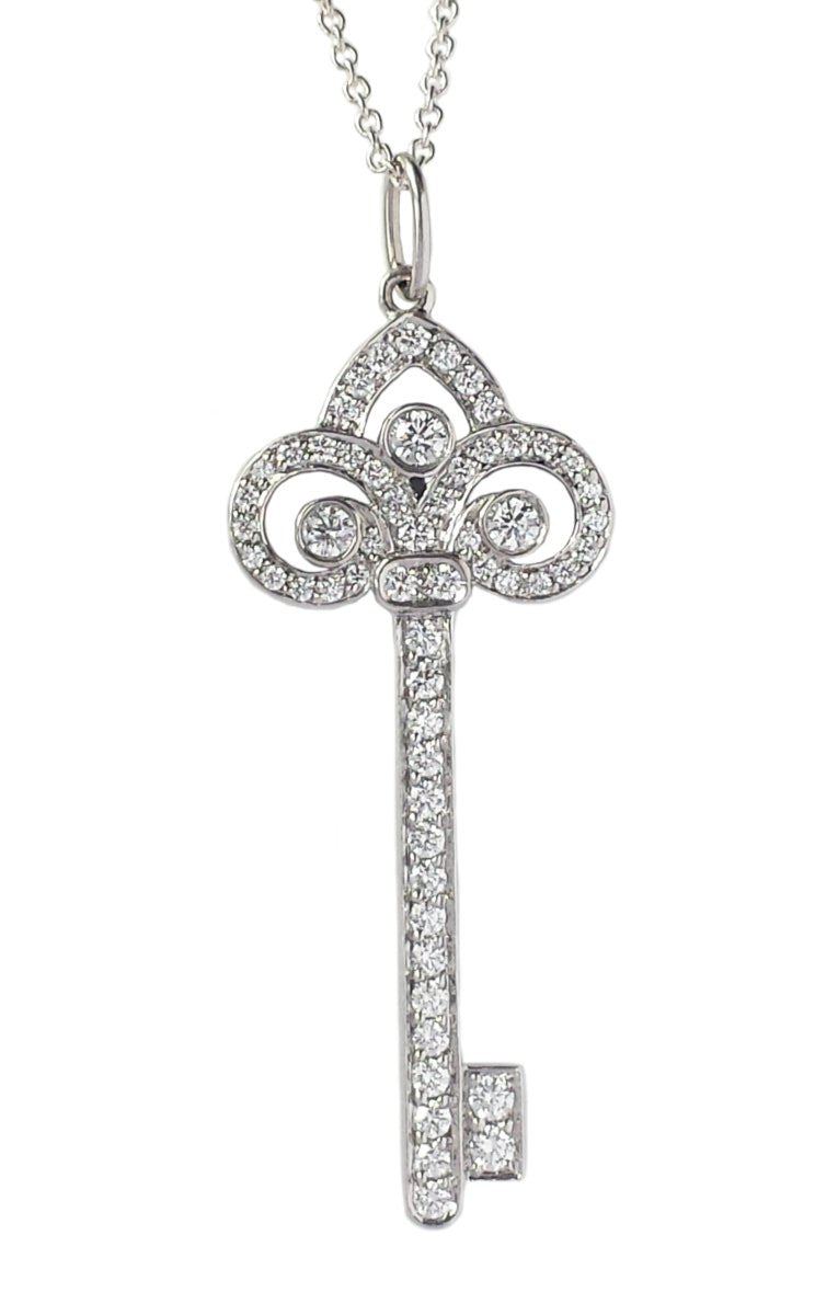 Tiffany & Co. Fleur de Lis Diamond Key Pendant, 1.5 inch - Bloomsbury Manor Ltd