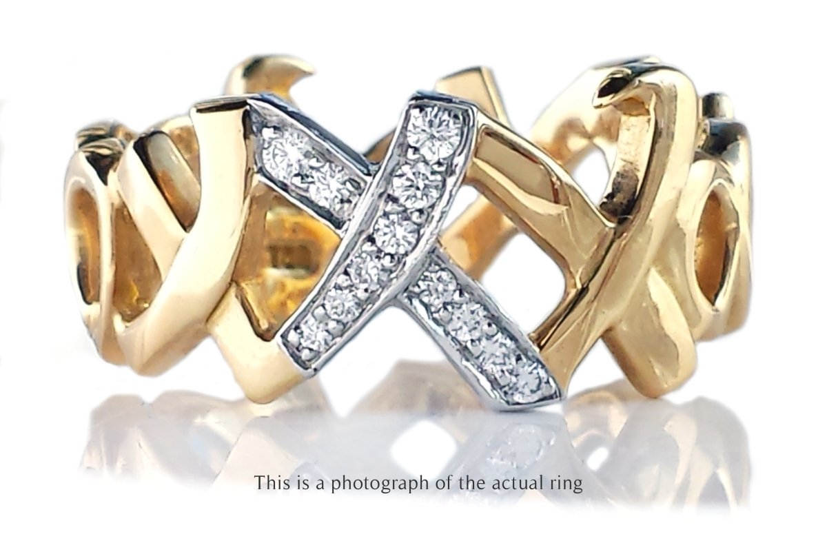 Tiffany & Co. Paloma Picasso XO Hugs & Kisses Diamond Ring in 18k Gold - Bloomsbury Manor Ltd