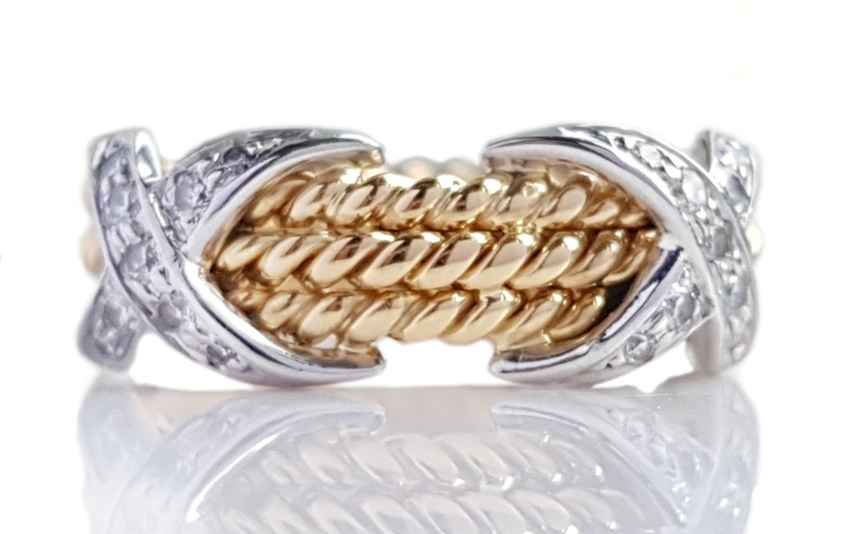 Tiffany & Co. Schlumberger Rope Three - row X Ring with Diamonds - Bloomsbury Manor Ltd