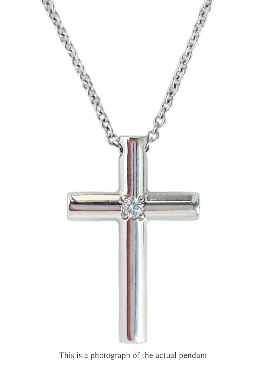 Tiffany & Co Single Diamond Cross Pendant 18k White Gold - Bloomsbury Manor Ltd