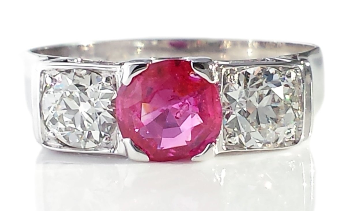 Vintage 1.62tcw Burmese Ruby & Old European Cut Diamond Engagement Ring - Bloomsbury Manor Ltd