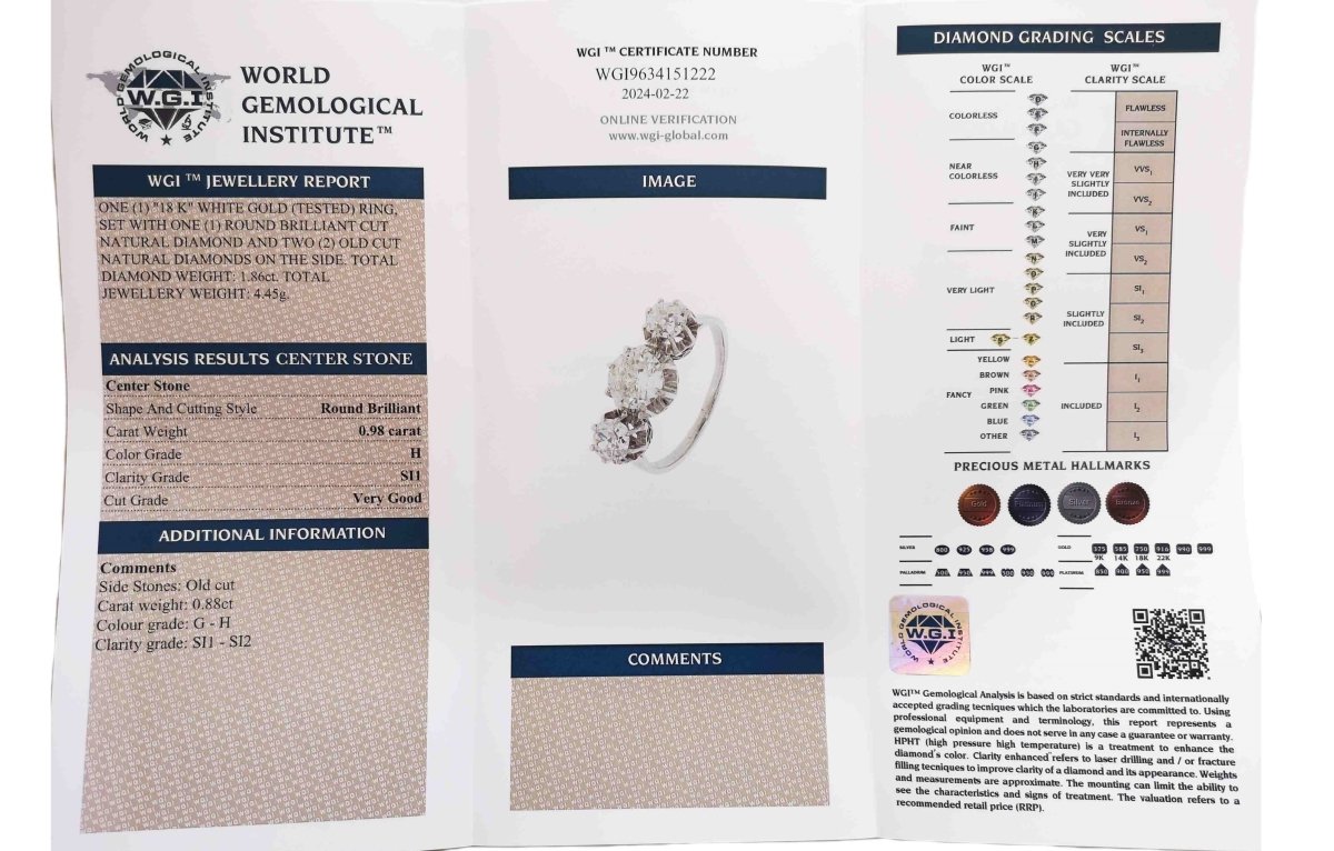 Vintage 1.78ct 3 Stone Old Mine Cut & Brilliant Cut Engagement Ring - Bloomsbury Manor Ltd