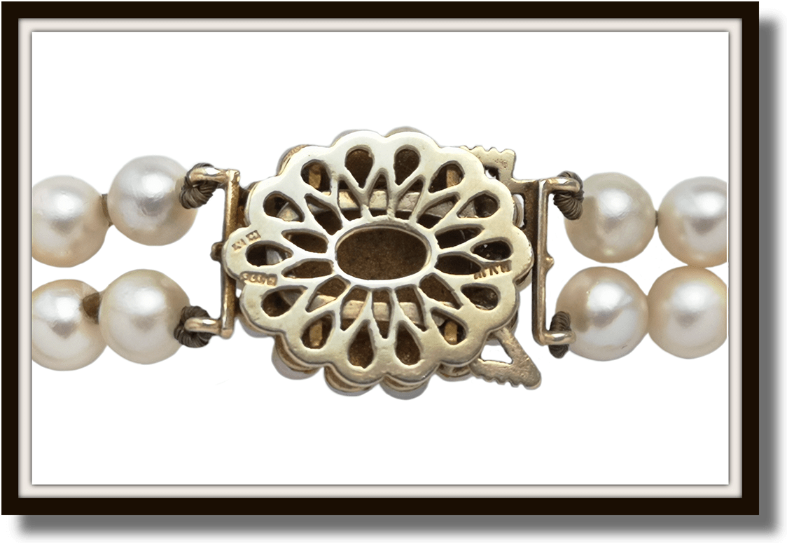 Vintage 1962 2 Strand 6mm Akoya Cultured Pearl Necklace Pink Paste & 9k Gold Clasp 16" - Bloomsbury Manor Ltd