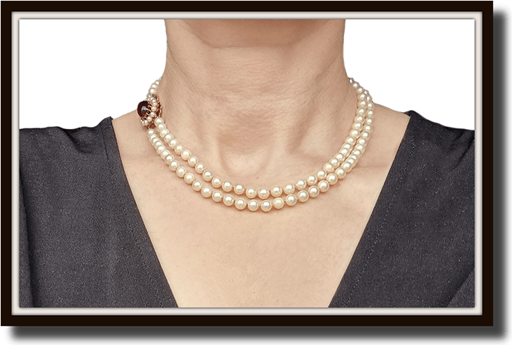 Vintage 1962 2 Strand 6mm Akoya Cultured Pearl Necklace Pink Paste & 9k Gold Clasp 16" - Bloomsbury Manor Ltd