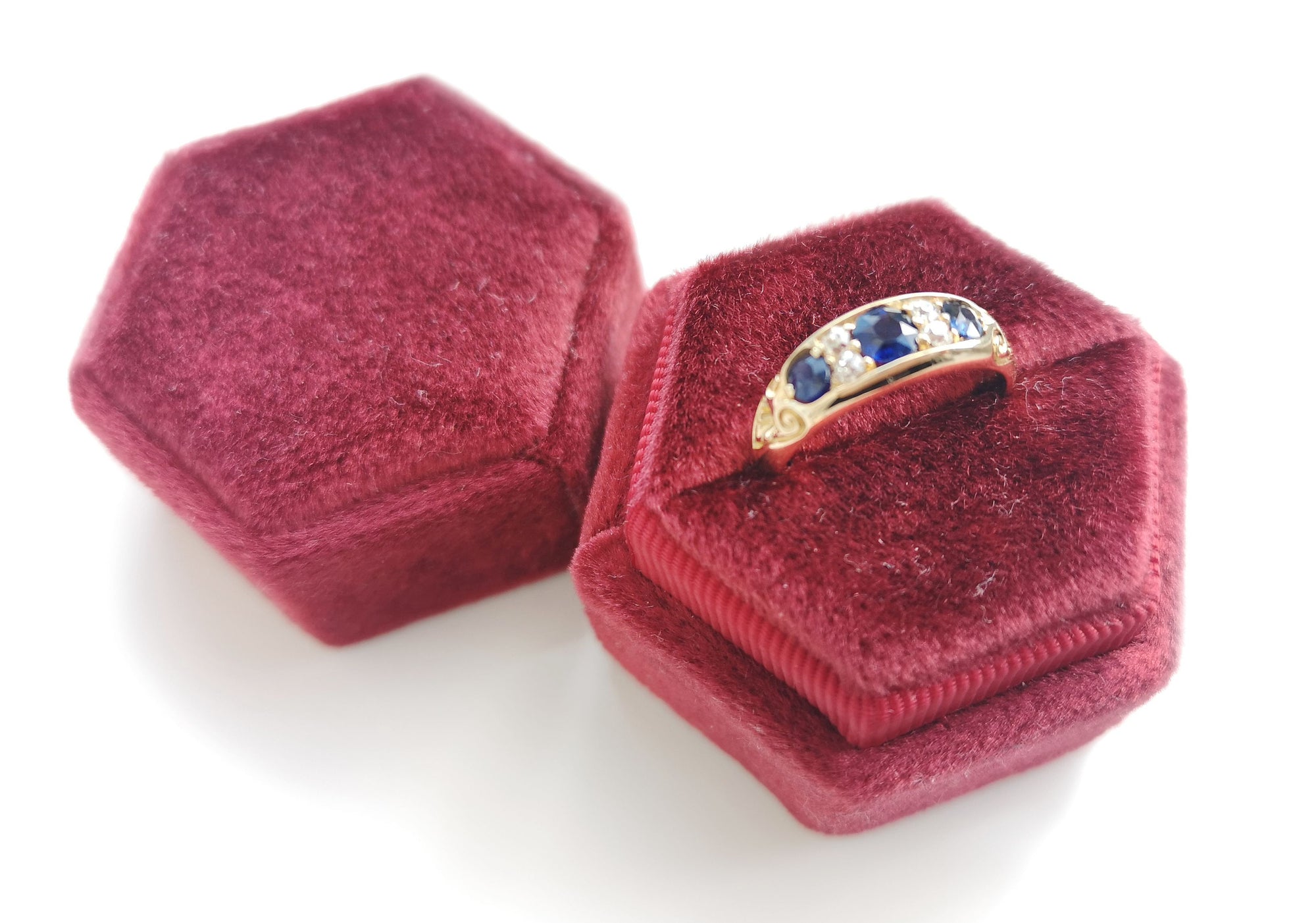 English Victorian 1888 .75ct Sapphire Old Cut Diamond 18k Gold Ring