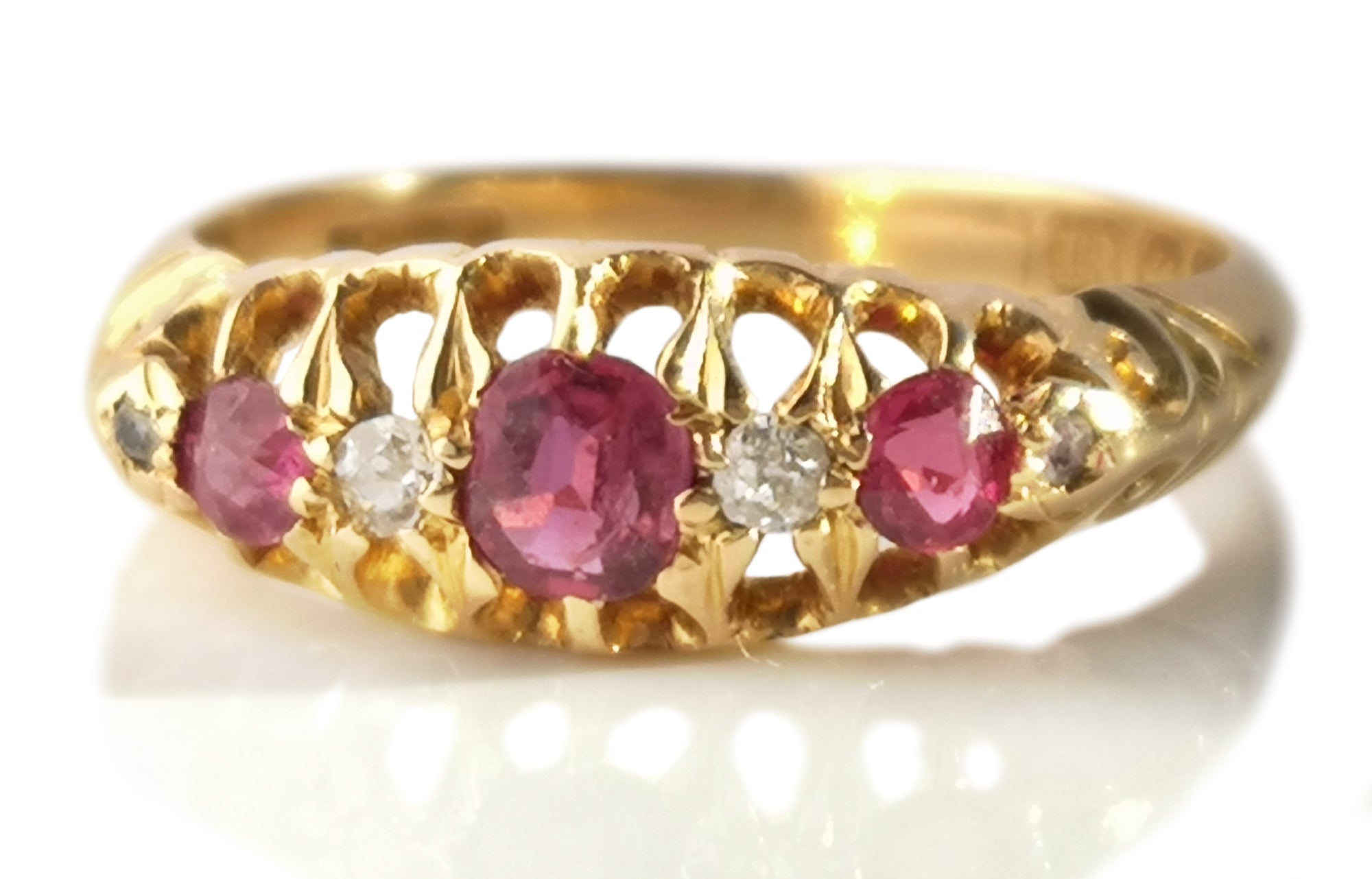 Antique Victorian 7 stone .28tcw Ruby & Old Cut Diamond 18k Engagement Ring