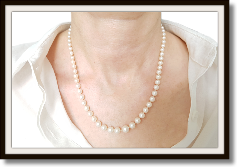 Vintage Art Deco Graduated Hand Knotted Akoya Cultured Pearl Necklace 17"