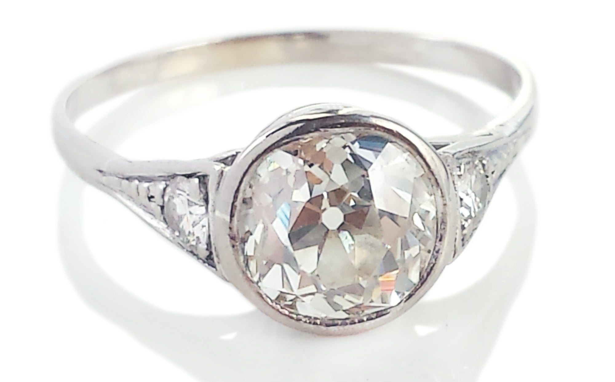 Art Deco 1.80ct Old Cut Bezel Set Diamond Engagement Ring