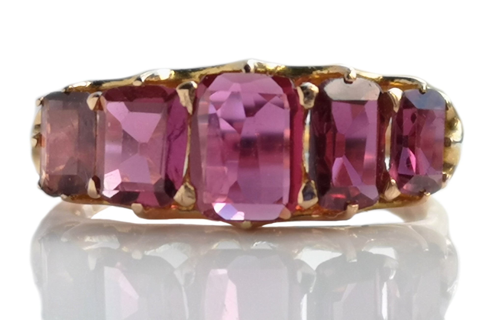 Handmade Victorian Style 5 Stone 2.86ct Natural Unheated Ruby 18k Rose Gold Ring
