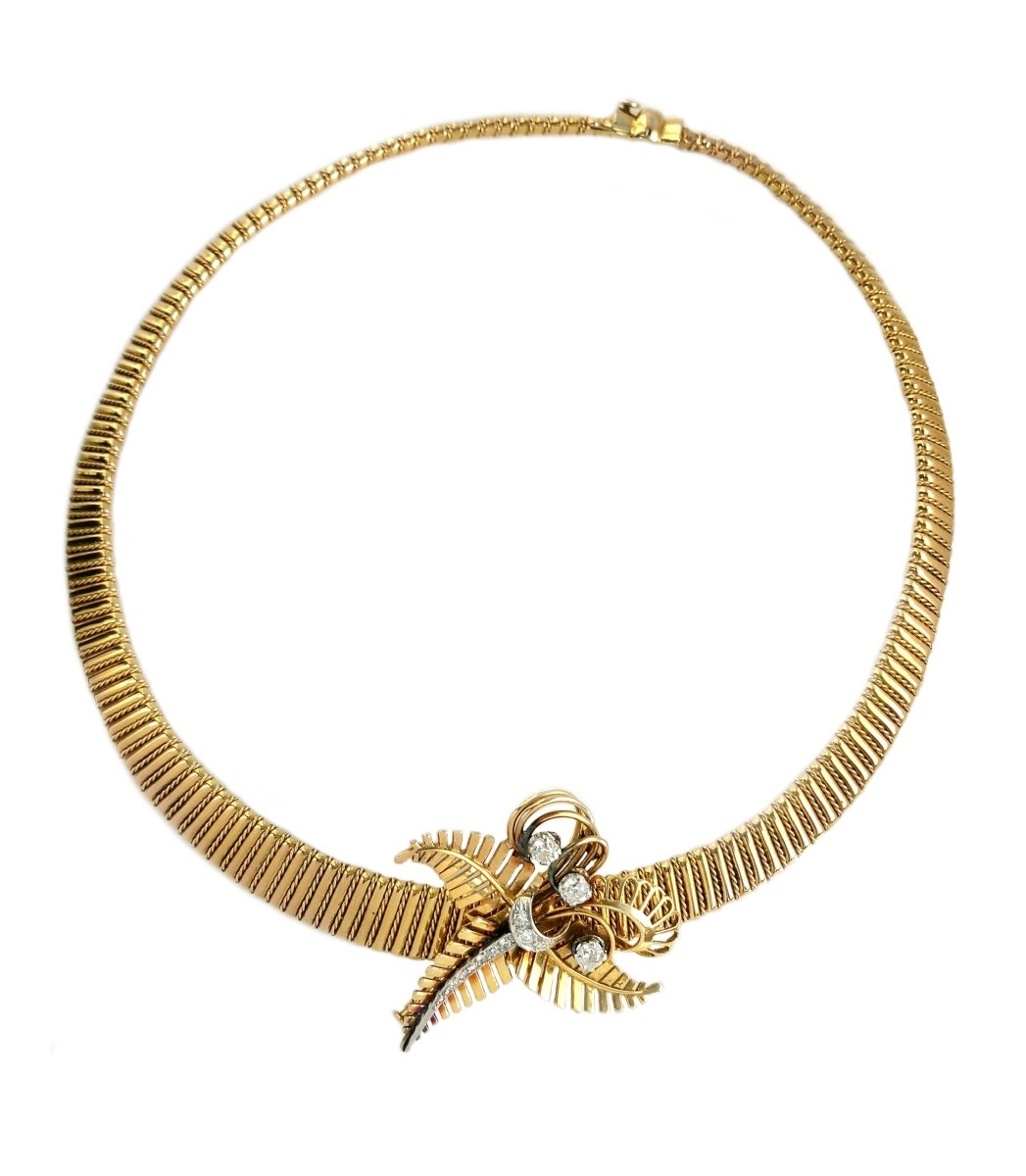 1940s French Transformation Necklace & Brooch in 18k with Old Cut Diamonds - Bloomsbury Manor Ltd