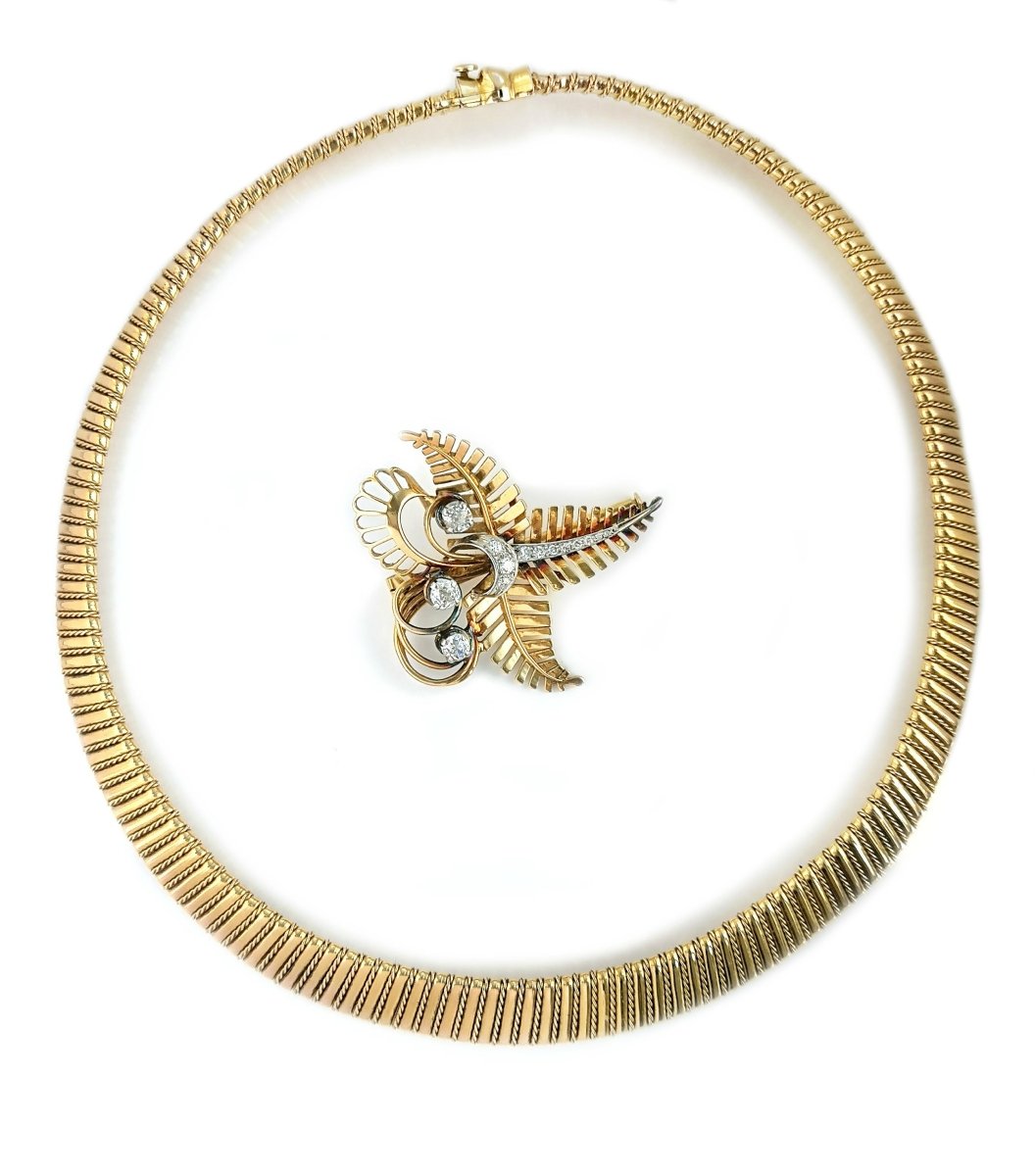 1940s French Transformation Necklace & Brooch in 18k with Old Cut Diamonds - Bloomsbury Manor Ltd