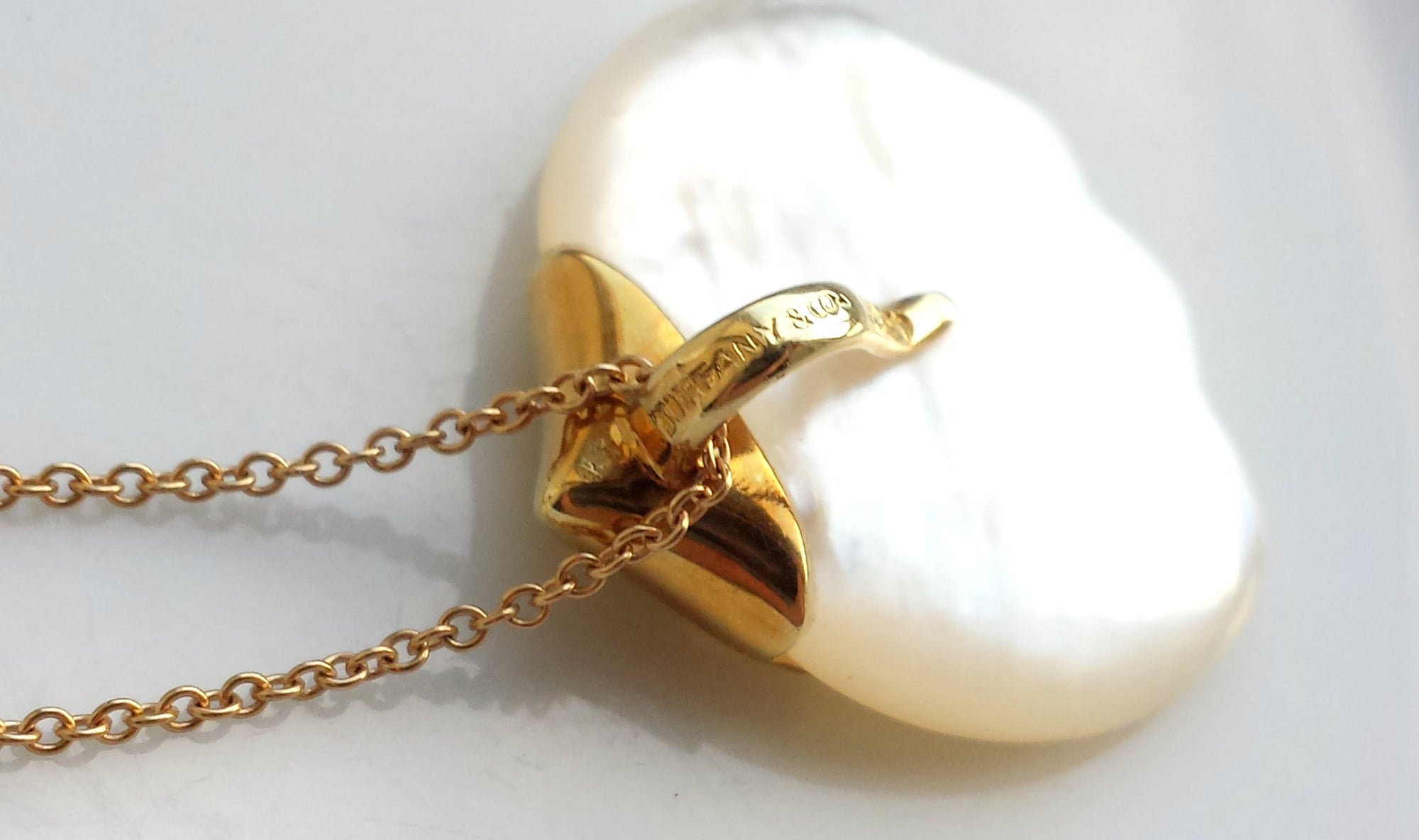 Vintage Tiffany & Co. Angela Cummings Mother of Pearl Lilly Pendant / Necklace in 18K Yellow Gold