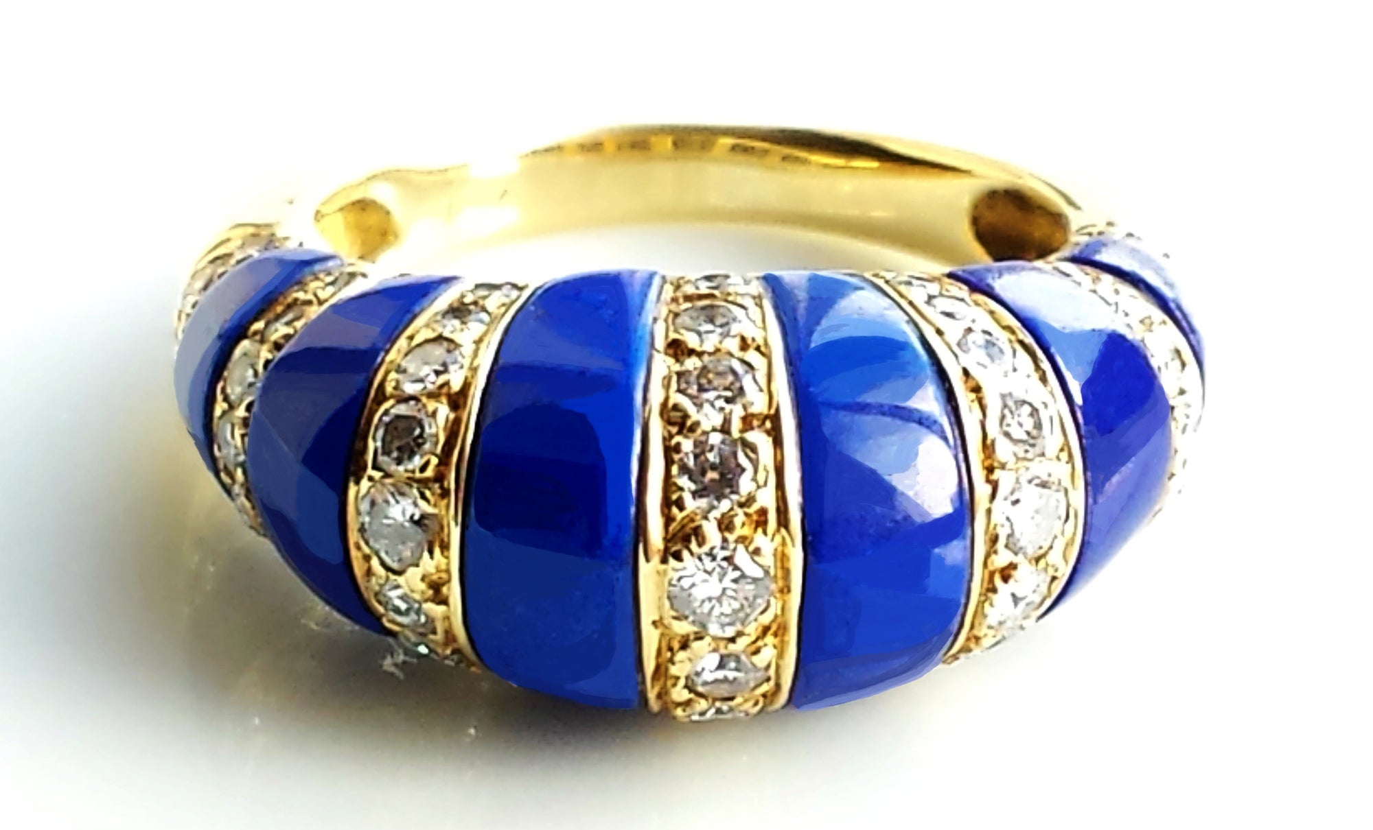 Vintage 1950s Mid Century Tiffany & Co. Lapis Lazuli & Diamond Bombe Cocktail / Dress Ring in 18K Yellow Gold