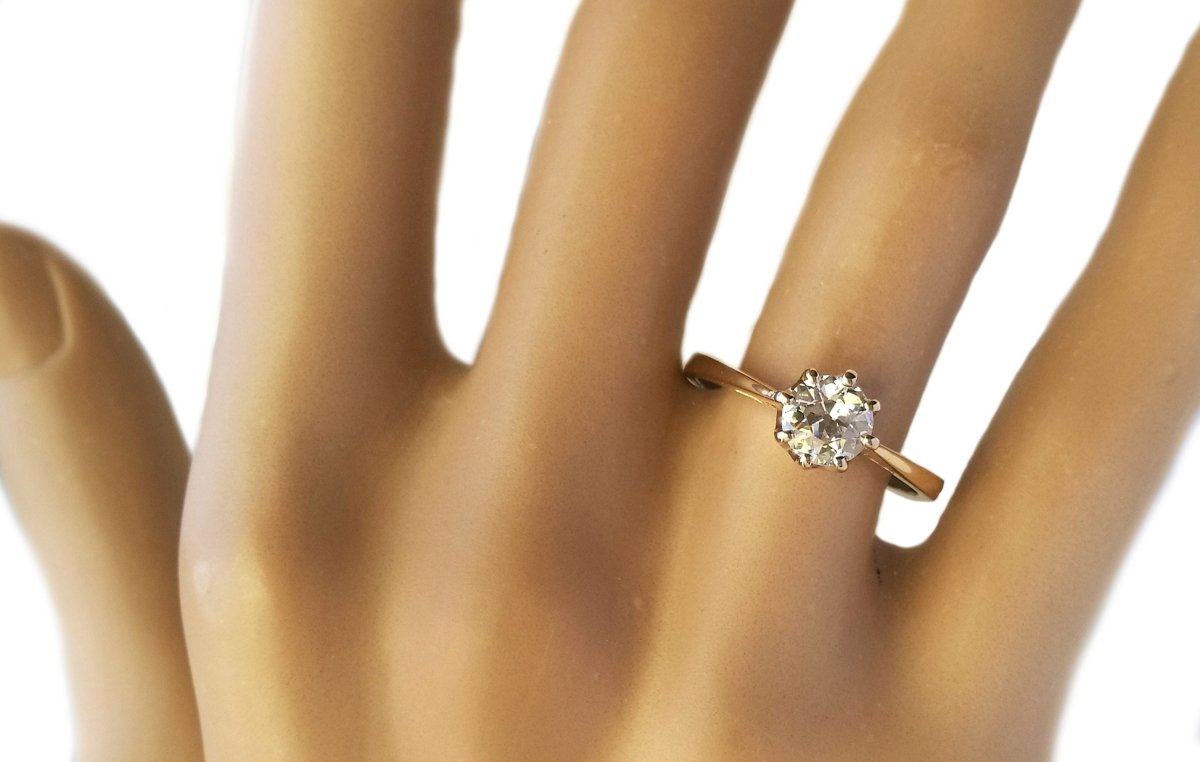 Antique 0.75ct Old Cut Round Diamond Engagement Ring in 18k Gold - Bloomsbury Manor Ltd