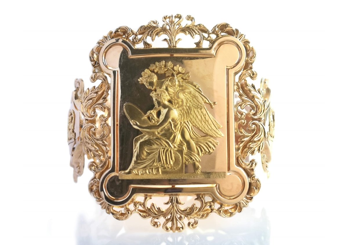Antique French Louis Philippe 1840 18k Yellow & Rose Gold Neo Classical Cuff Bracelet - Bloomsbury Manor Ltd