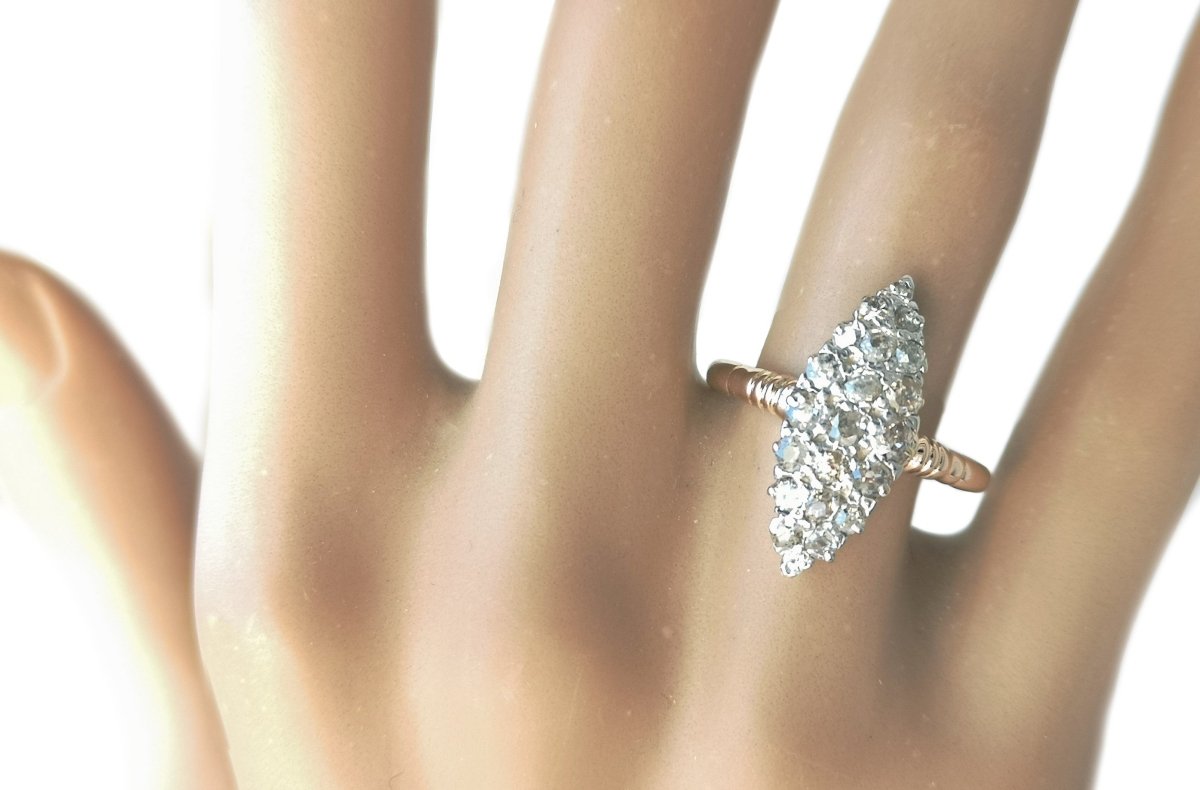 Antique Victorian 0.60ct Old Cut Diamond Marquise Navette Ring - Bloomsbury Manor Ltd