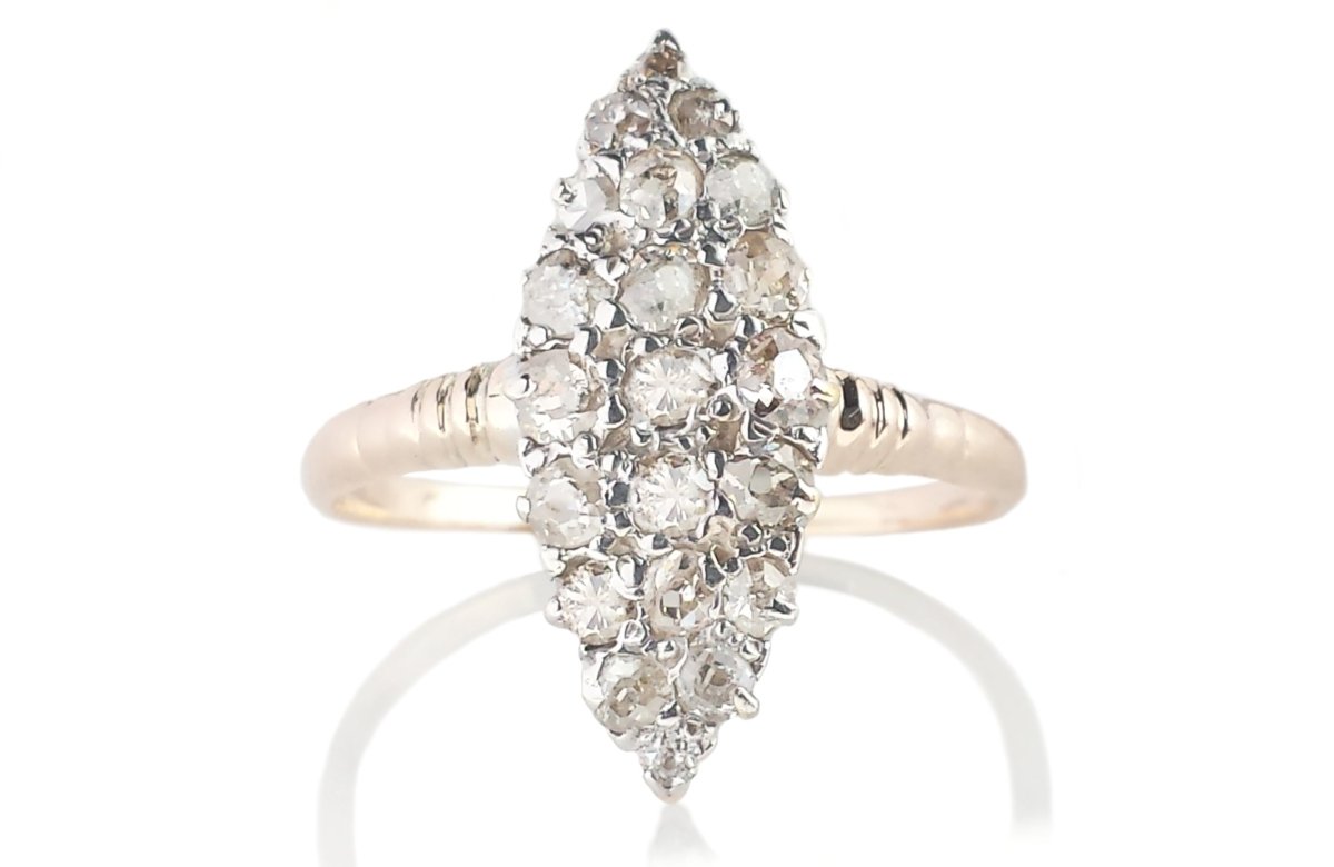 Antique Victorian 0.60ct Old Cut Diamond Marquise Navette Ring - Bloomsbury Manor Ltd