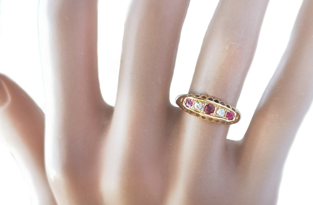 Antique Victorian 5 Stone Ruby Old Cut Diamond Engagement Ring 18k Gold - Bloomsbury Manor Ltd