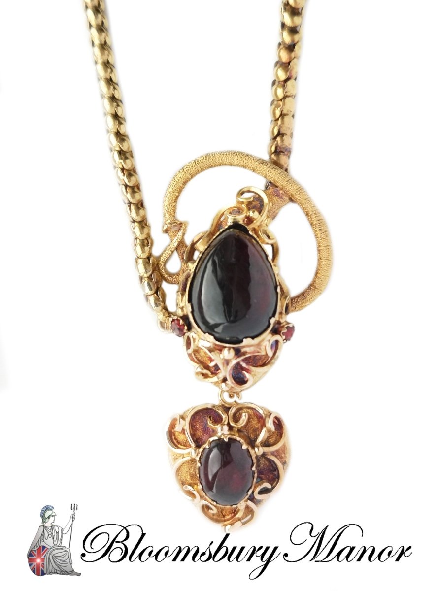 Antique Victorian Garnet Snake Necklace - Bloomsbury Manor Ltd