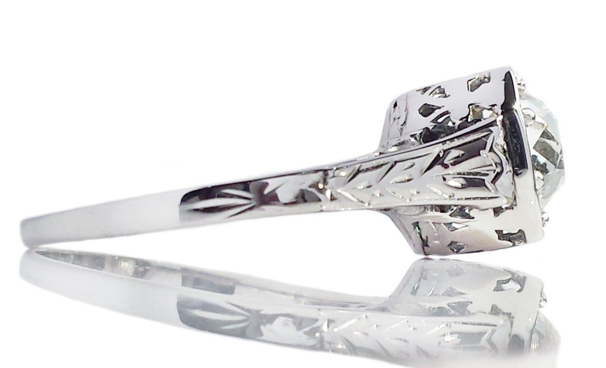 Art Deco 1.41ct L/SI2 Old Cushion Cut Diamond Engagement Ring - Bloomsbury Manor Ltd