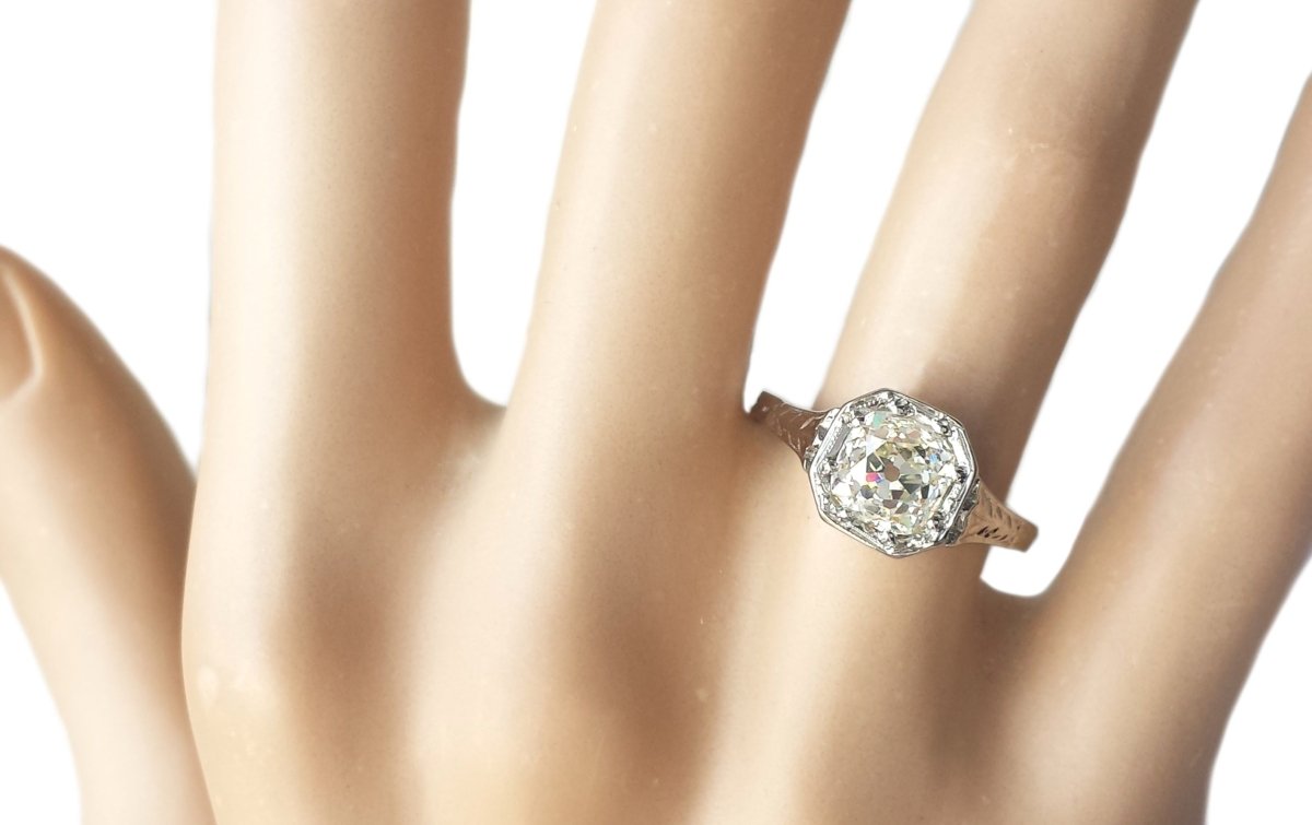 Art Deco 1.41ct L/SI2 Old Cushion Cut Diamond Engagement Ring - Bloomsbury Manor Ltd