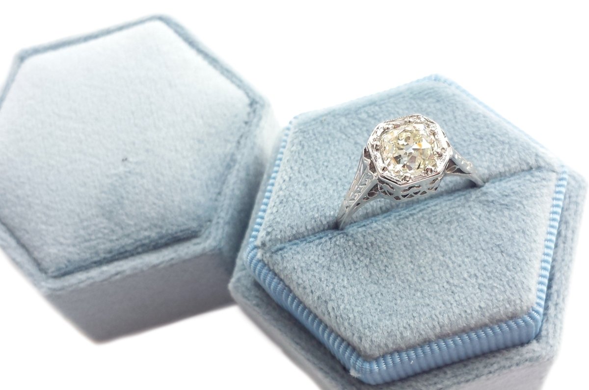Art Deco 1.41ct L/SI2 Old Cushion Cut Diamond Engagement Ring - Bloomsbury Manor Ltd