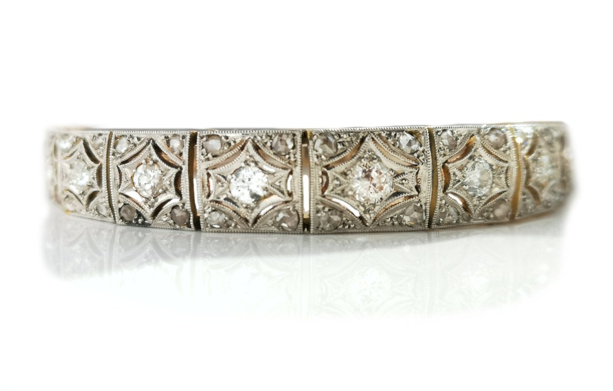 Art Deco Old Cut & Brilliant Diamond 14k Gold Platinum Bracelet - Bloomsbury Manor Ltd