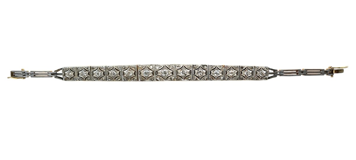 Art Deco Old Cut & Brilliant Diamond 14k Gold Platinum Bracelet - Bloomsbury Manor Ltd
