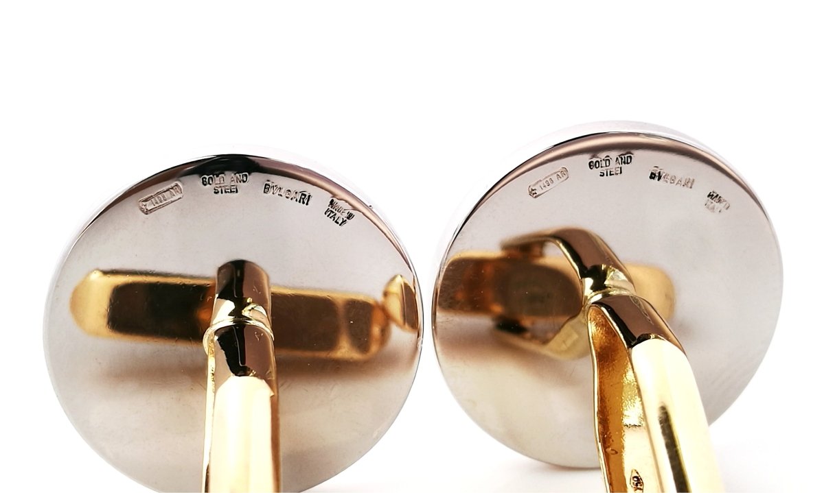 Bulgari Bvlgari Steel & 18k Gold Cufflinks - Bloomsbury Manor Ltd